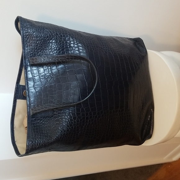 Roberto Cavalli NWT Women's Navy Blue Leather Snake Tote Handbag - Picture 5 of 6